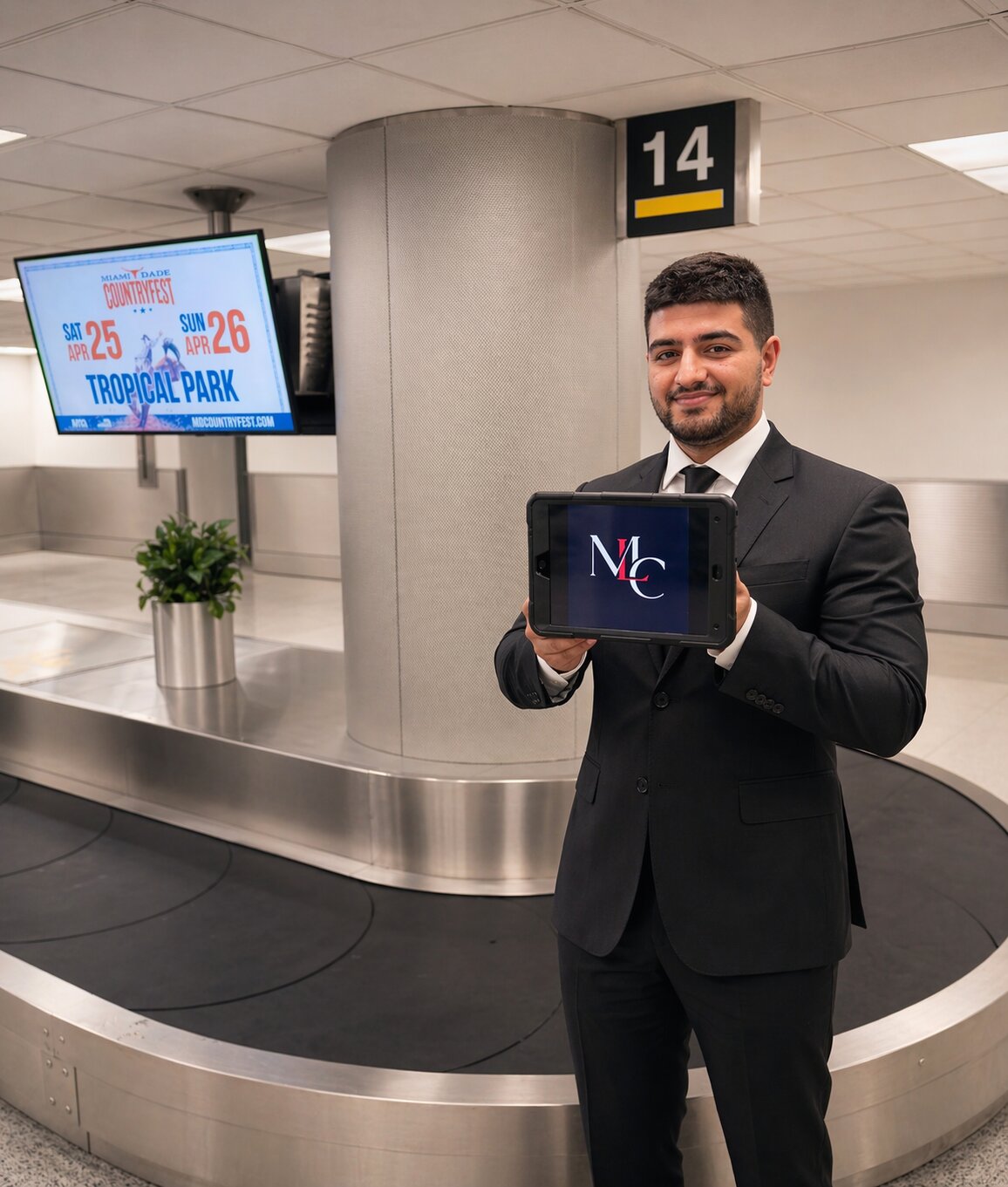 Chauffeur holding a name sign at Miami airport